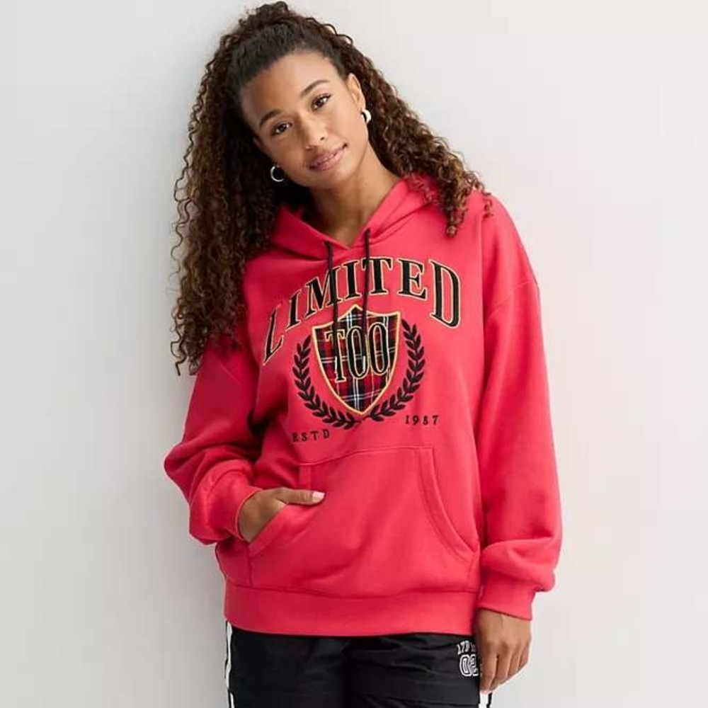 Limited Too 2.0 Preppy Collegiate Graphic Hoodie Sweatshirt Juniors Size S Red